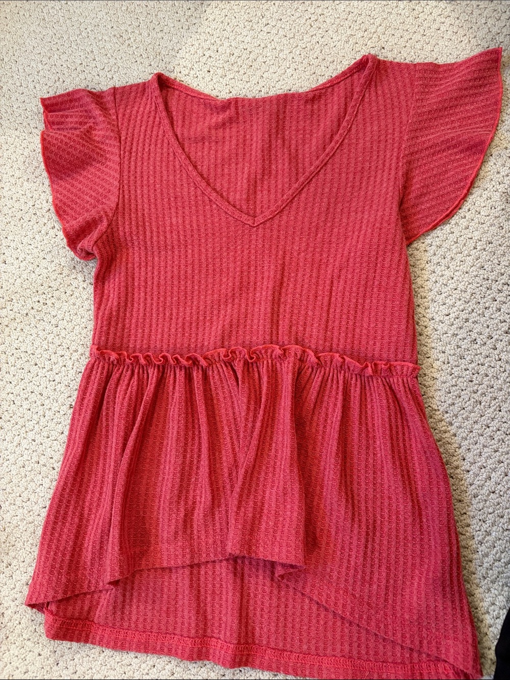 Mossimo Supply Co. Pink Red V-Neck Peplum Flutter Sleeve Top